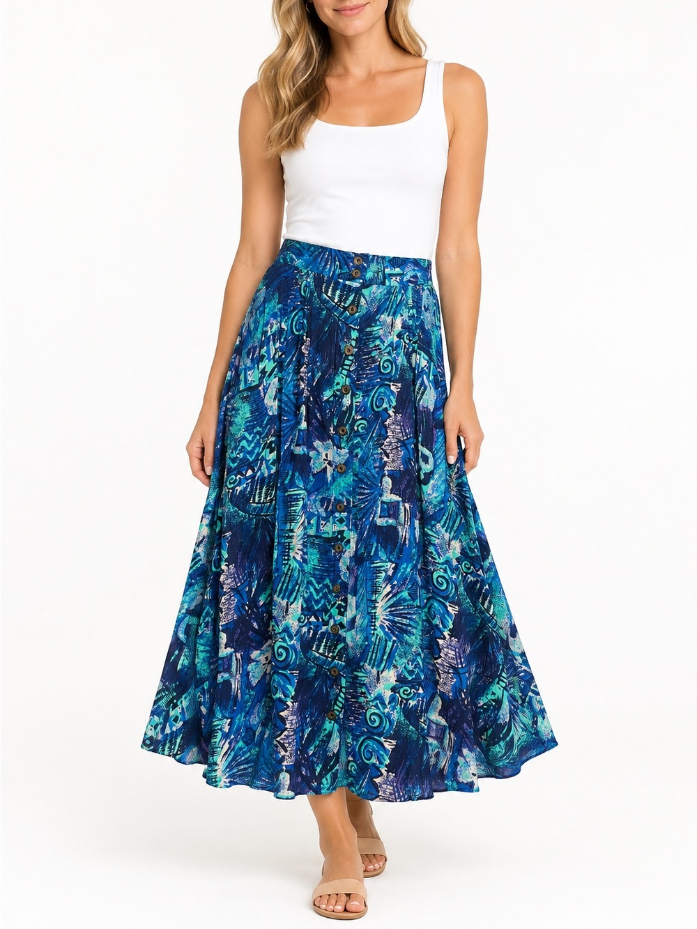 Vintage 1990’s The Limited Blue Patterned Button-Front Women's Skirt Size Medium